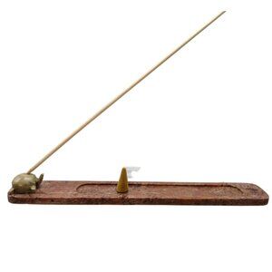 Stick Incense Burner Soapstone Brown with Green Turtle